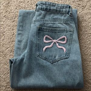 Edikted Blue Jeans with Pink Bow Detail
